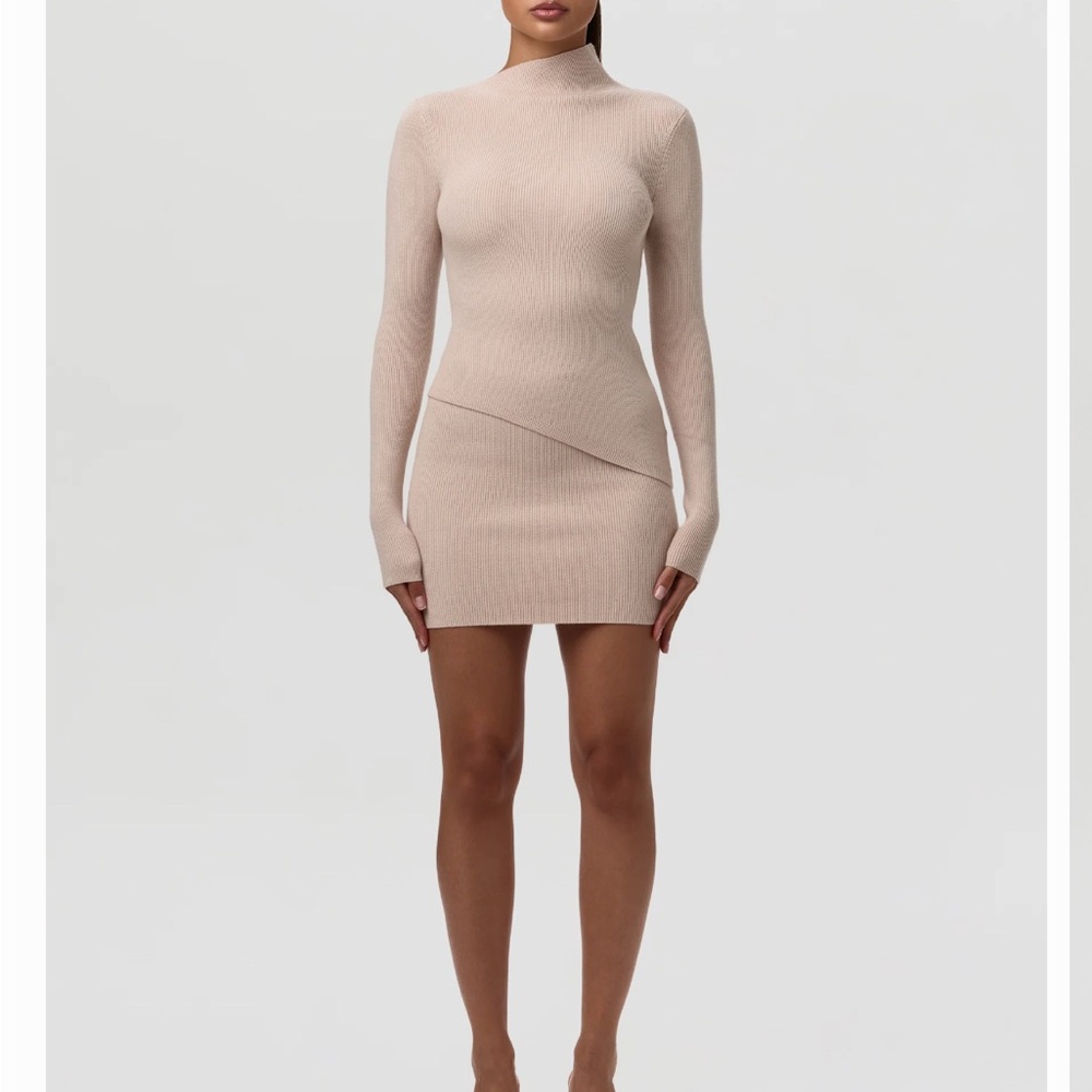 Naked Wardrobe Cream/Tan Long Sleeve Skirt Set